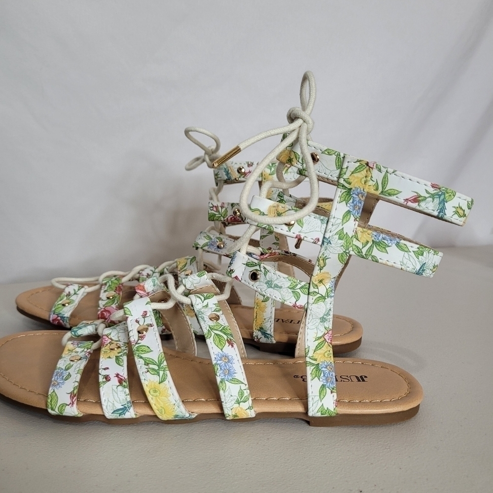 JustFab Myra Floral Faux Leather Gladiator Sandals - Size 7.5 - Picture 3 of 8
